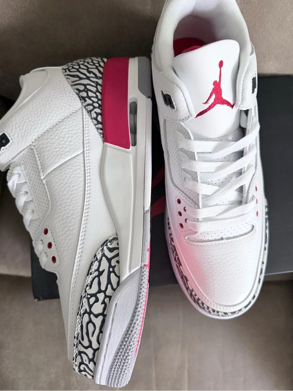 Jordan Men's White and Pink Retro Sneakers with Elephant Print